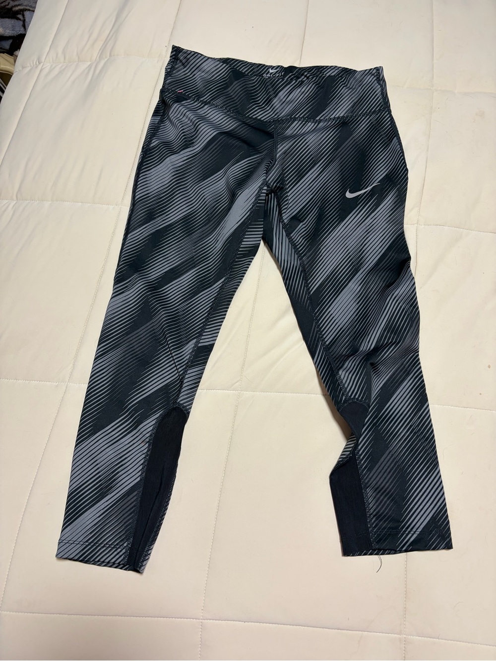 Nike Black & Gray Striped Capri Leggings